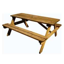 Set berarie cu masa fixa, dreptunghiulara, 2 banci din lemn, 6 locuri, Fort Picnic, natur