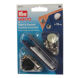 Set capse, Prym 114390 211, 15 mm, pentru confectii / mobila + dispozitiv montare