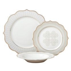 Set farfurii SHJF13347, portelan, alb + auriu, 18 piese