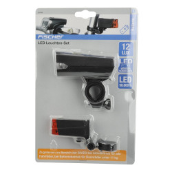 Set lumini bicicleta, Fischer 85338, cu baterii, lampa fata, lampa spate, LED 12