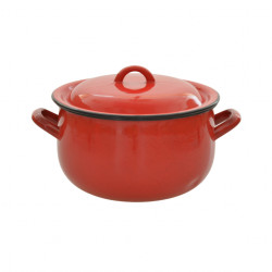 Set oala bombata si capac, Vef, tabla emailata, rosu, 22 cm