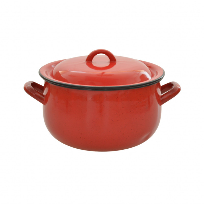 Set oala bombata si capac, Vef, tabla emailata, rosu, 22 cm