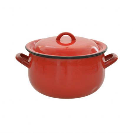 Set oala bombata si capac, Vef, tabla emailata, rosu, 22 cm
