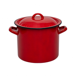 Set oala si capac, Vef, tabla emailata, rosu, 21 cm