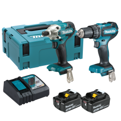 Set scule electrice Makita DLX2394J, masina de gaurit si insurubat cu percutie DHP485Z + masina de insurubat cu impact DTD156Z, 