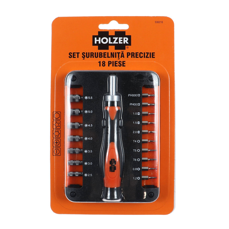 Set surubelnita precizie si 17 accesorii insurubare, Holzer 536218