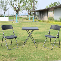 Set terasa / mobilier gradina cu masa patrata, pliabila, 2 scaune, interior / exterior, metal, negru, Grandio Mob Bella