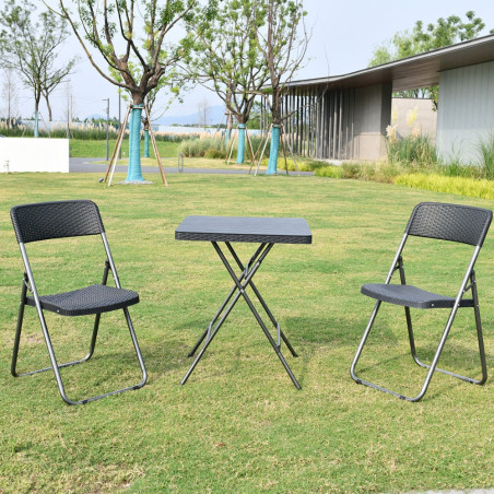 Set terasa / mobilier gradina cu masa patrata, pliabila, 2 scaune, interior / exterior, metal, negru, Grandio Mob Bella