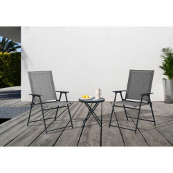 Set terasa / mobilier gradina cu masa rotunda, pliabila, 2 scaune, interior / exterior, metal, gri, Grandio Mob Sofia