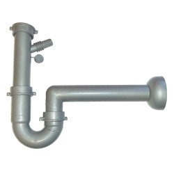 Sifon chiuveta bucatarie, Pyramis 521055801, pentru chiuveta cu 1 cuva, cu orificiu pentru masina de spalat, plastic, gri