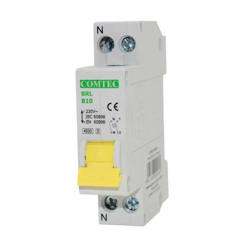 Siguranta automata modulara Comtec BRL 16812, 1P+N, 10 A, curba B
