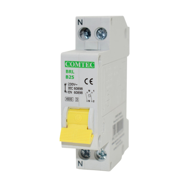 Siguranta automata modulara Comtec BRL 16818, 1P+N, 25 A, curba B Siguranta automata modulara Comtec BRL 16818, 1P+N, 25 A, curba B