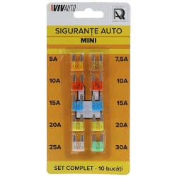Sigurante auto VivAuto, lama, mini, 12 V, set 10 bucati