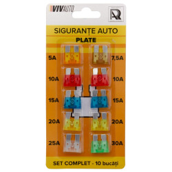 Sigurante auto, VivAuto, lama, plate, 12 V, set 10 bucati