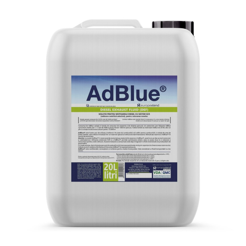 Solutie auto pentru diesel, AdBlue, 20 L, pentru autoturisme cu sistem SCR