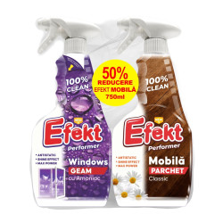 Solutie curatare mobila si parchet + Solutie geamuri Efekt, cu pulverizator, 2 x 750 ml