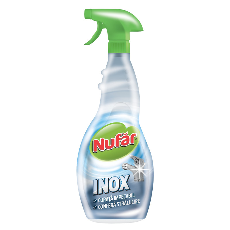 Solutie pentru suprafete din inox Nufar, cu pulverizator, 500 ml