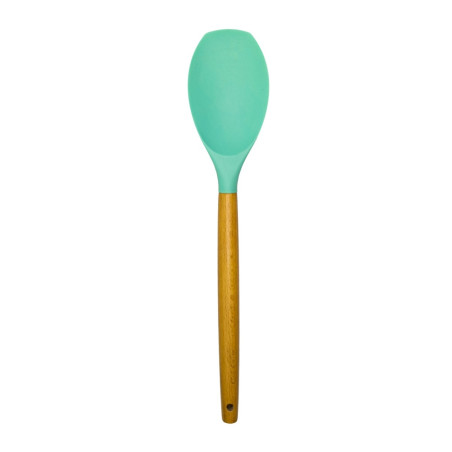 Spatula YJJY06, silicon + lemn, verde, 31.7 x 6.6 cm