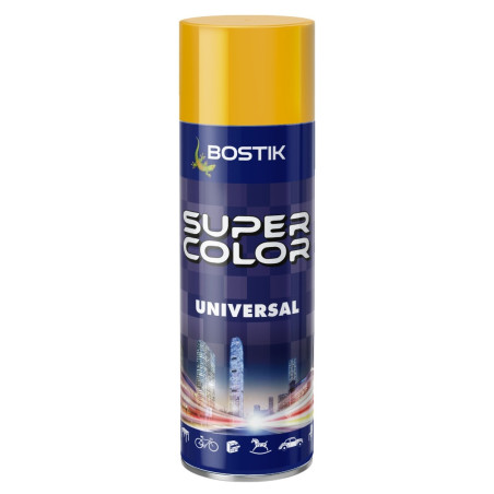 Spray vopsea acrilica Bostik Super Color Universal, interior / exterior, galben auriu RAL1004, 400 ml