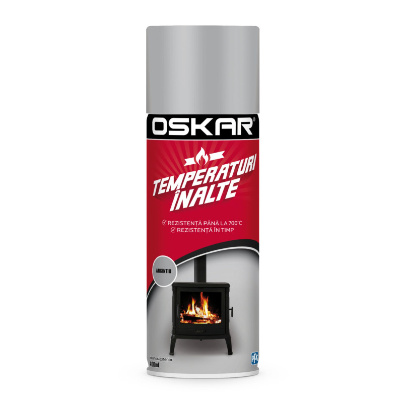 Spray vopsea acrilica, Oskar temperaturi inalte, argintiu, interior / exterior, 400 ml Spray vopsea acrilica, Oskar temperaturi inalte, argintiu, interior / exterior, 400 ml
