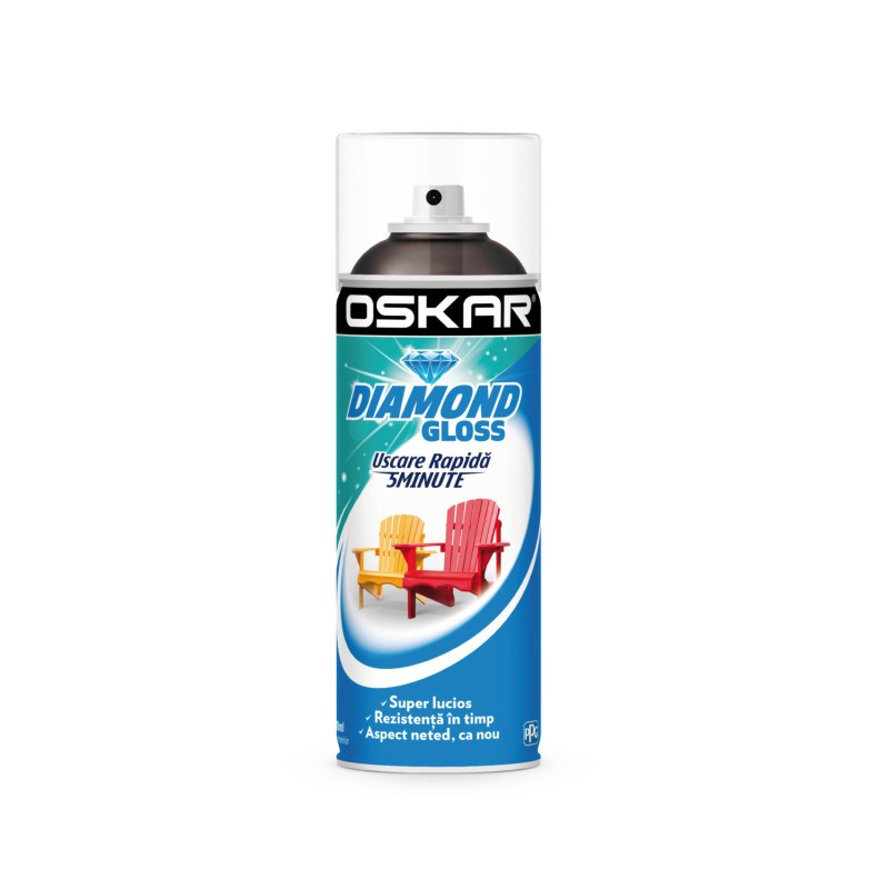 Spray vopsea lemn / metal, Oskar Diamond Gloss, maro ciocolatiu, interior / exterior, 400 ml