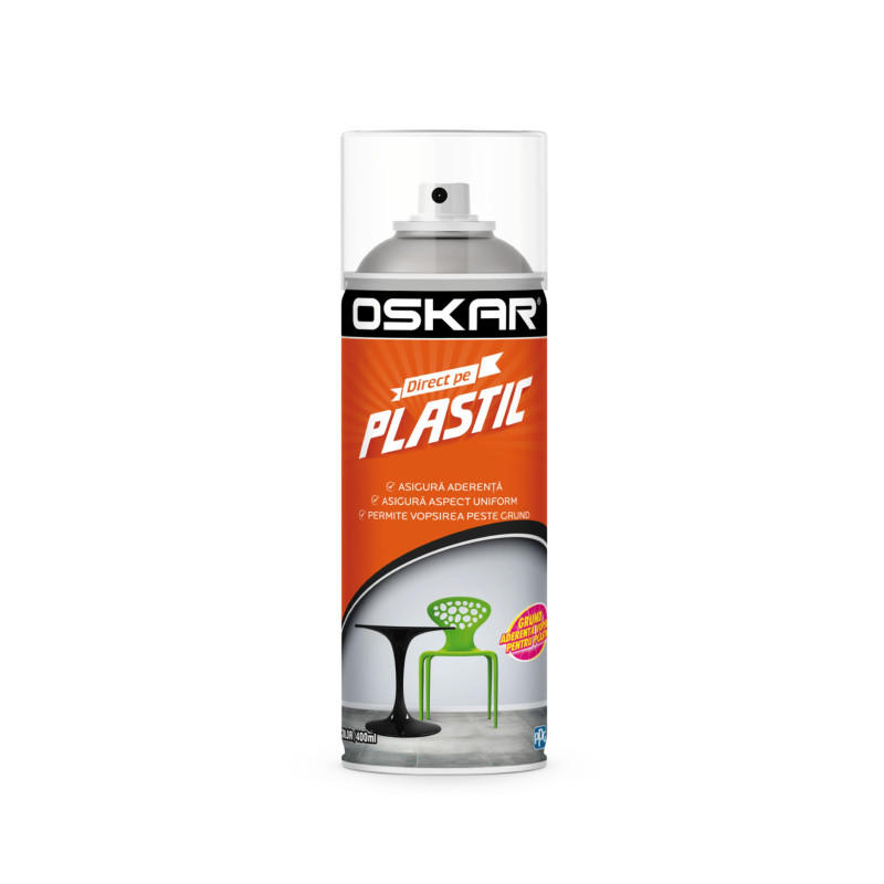 Spray vopsea, Oskar Direct pe plastic, incolor, interior / exterior, 400 ml Spray vopsea, Oskar Direct pe plastic, incolor, interior / exterior, 400 ml