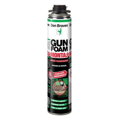 Spuma poliuretanica pentru montaj, aplicare cu pistol, Den Braven Gun Foam Extra, 750 ml