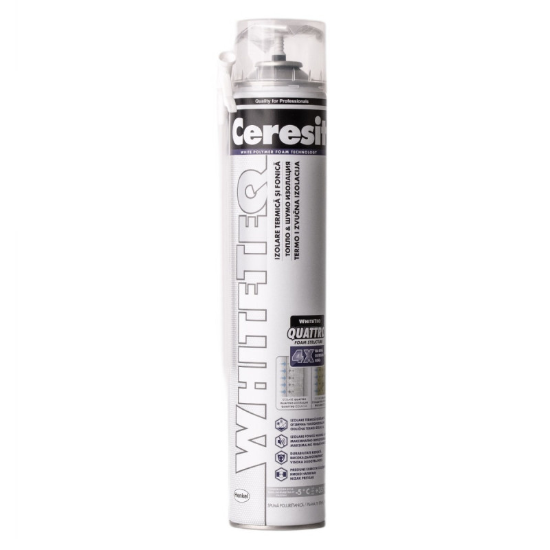 Spuma poliuretanica pentru montaj, cu aplicare manuala, Ceresit White Teq Thermal & Sound, 750 ml