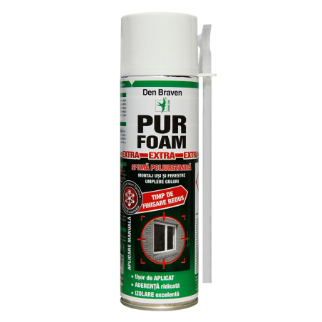 Spuma poliuretanica pentru montaj, cu aplicare manuala, Den Braven PU Foam Extra, 500 ml