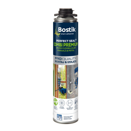 Spuma poliuretanica pentru montaj si izolatii, cu aplicare manuala / cu pistol, Bostik Combi Premium, 750 ml