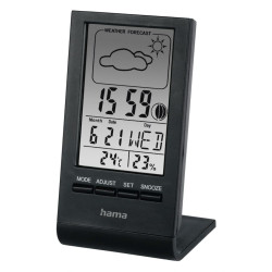 Statie meteo Hama TH-100, termometru, higrometru, ceas, data, cu indicator meteorologic, LCD, baterii, neagra
