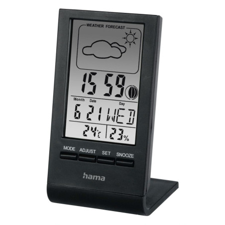 Statie meteo Hama TH-100, termometru, higrometru, ceas, data, cu indicator meteorologic, LCD, baterii, neagra