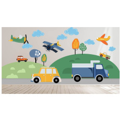 Sticker decorativ perete, camera copii, Masinute XS, 50 x 35 cm