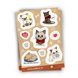 Sticker decorativ perete, Pisici 3150124, folie adeziva PVC, 16.3 x 23.1 cm