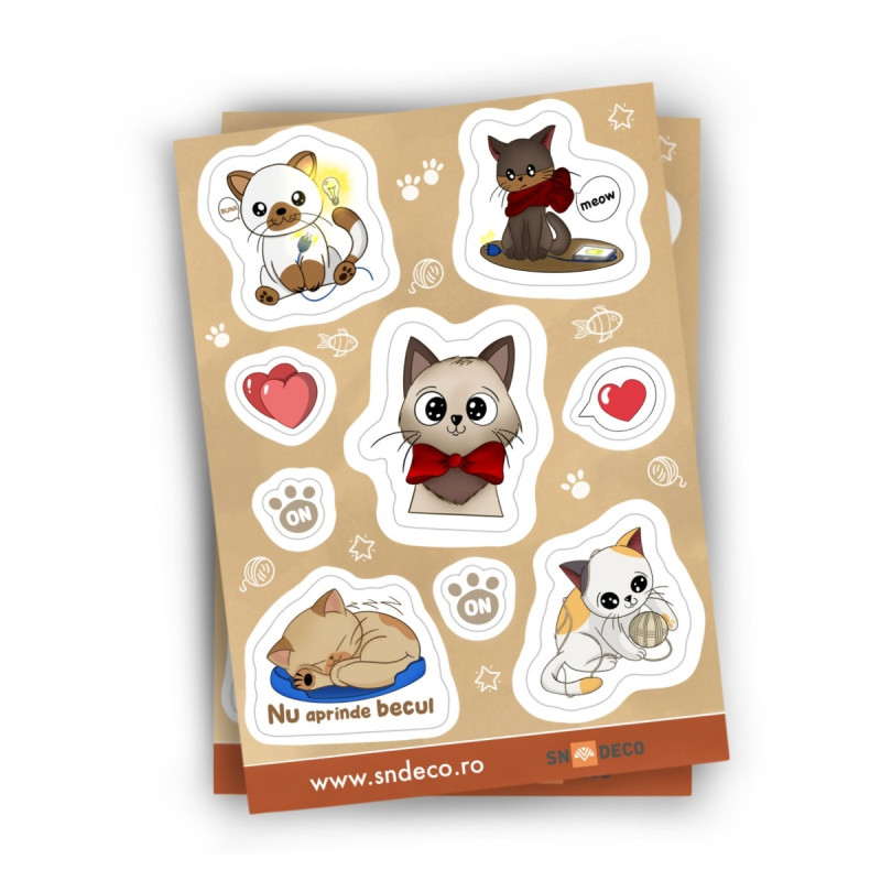 Sticker decorativ perete, Pisici 3150124, folie adeziva PVC, 16.3 x 23.1 cm