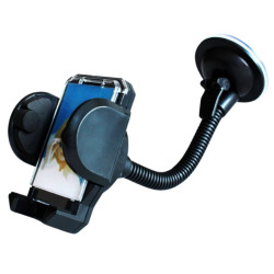 Suport auto telefon / GPS, VGT, universal, montare cu ventuza, prindere telefon cu cleme, plastic, negru, brate extensibile