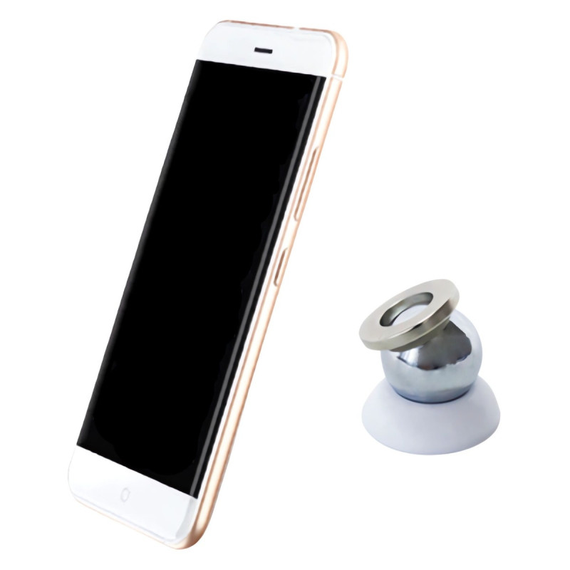 Suport auto telefon / tableta, VGT, universal, montare cu banda adeziva, prindere telefon cu magnet, metal, alb + argintiu, roti