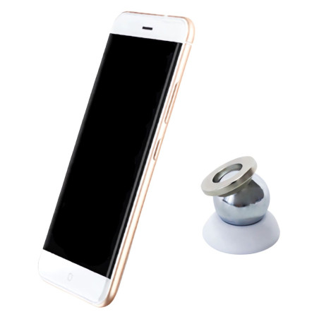 Suport auto telefon / tableta, VGT, universal, montare cu banda adeziva, prindere telefon cu magnet, metal, alb + argintiu, roti