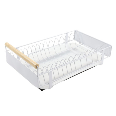 Suport bucatarie extensibil, pentru vase, WDJ-70076-WH, otel + lemn, alb, 41 x 24.5 x 13 cm