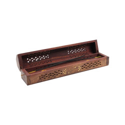 Suport caseta Aroma Land, pentru betisoare si conuri parfumate, lemn, maro, 31 x 5.5 x 6 cm