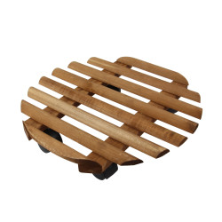 Suport ghiveci flori, mobil, rotund, nuc, D 35 cm