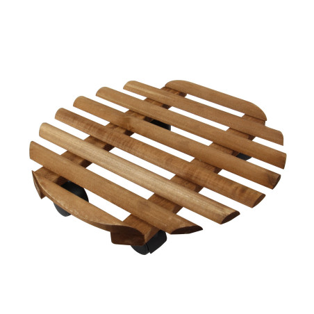 Suport ghiveci flori, mobil, rotund, nuc, D 35 cm