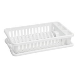 Suport pentru uscare vase Curver, cu tava, alb, plastic, 26.5 x 42 x 8.8 cm