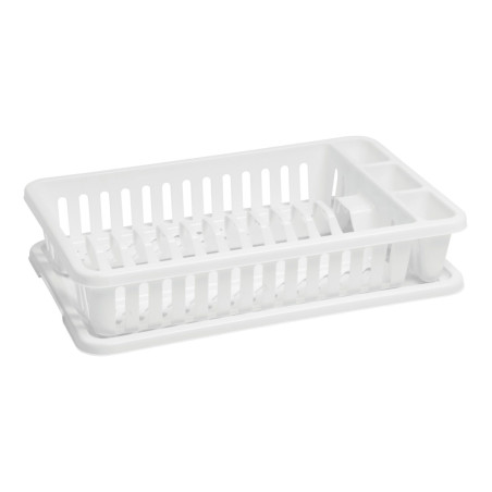 Suport pentru uscare vase Curver, cu tava, alb, plastic, 26.5 x 42 x 8.8 cm