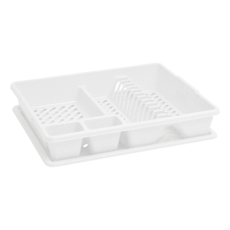 Suport pentru uscare vase Curver, cu tava, alb, plastic, 45 x 38 x 8.8 cm