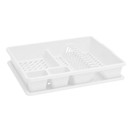 Suport pentru uscare vase Curver, cu tava, alb, plastic, 45 x 38 x 8.8 cm
