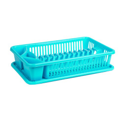 Suport pentru vase, Plastina Mara 2420 cu tava, plastic, bleu, 43 x 26.5 cm