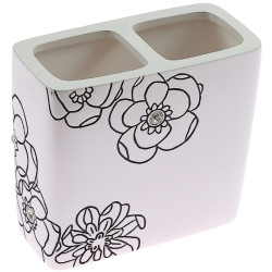 Suport periute dinti, Kadda Emotions BPO-0306B, polirasina, model floral, alb / negru, 11.4 x 5.2 x 9.8 cm