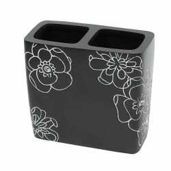 Suport periute dinti, Kadda Emotions BPO-0306B, polirasina, model floral, negru / alb, 11.4 x 5.2 x 9.8 cm