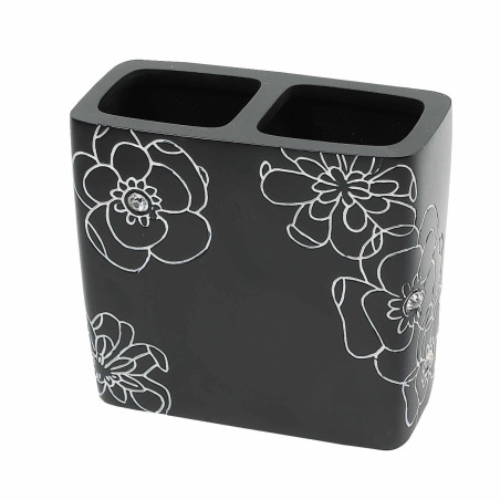 Suport periute dinti, Kadda Emotions BPO-0306B, polirasina, model floral, negru / alb, 11.4 x 5.2 x 9.8 cm